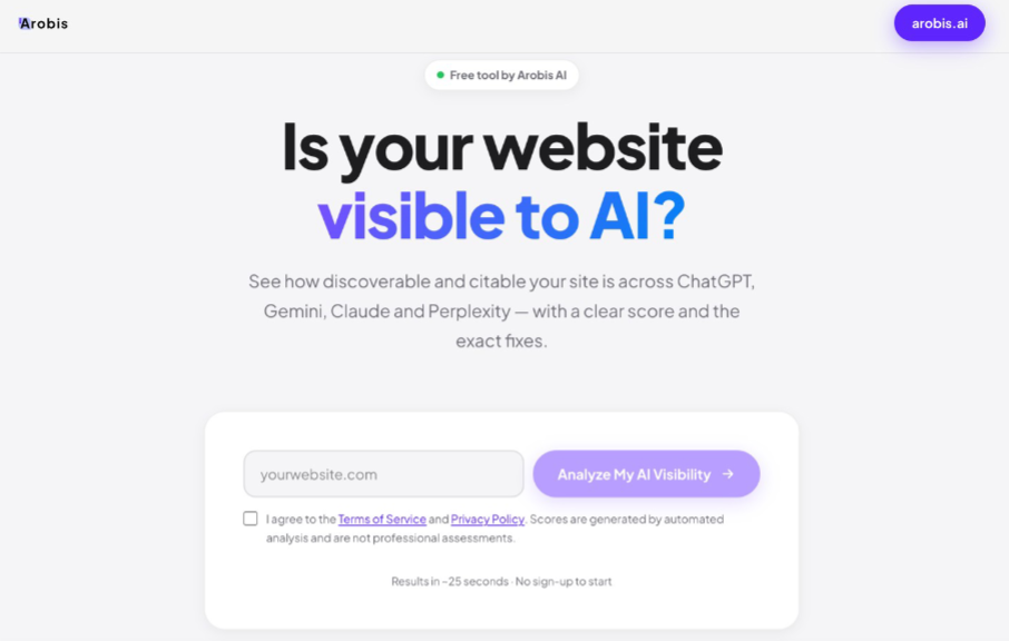 Arobis AI Visibility Checker – Free AI Brand Visibility Tool