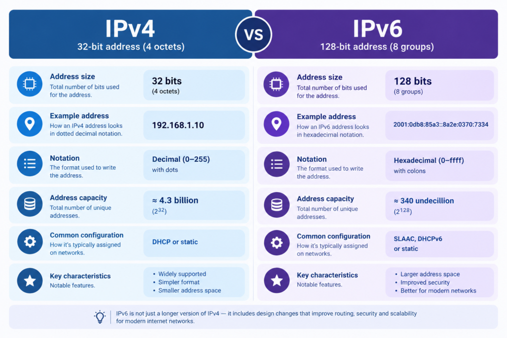 Comparison of IPv4 and IPv6 address formats